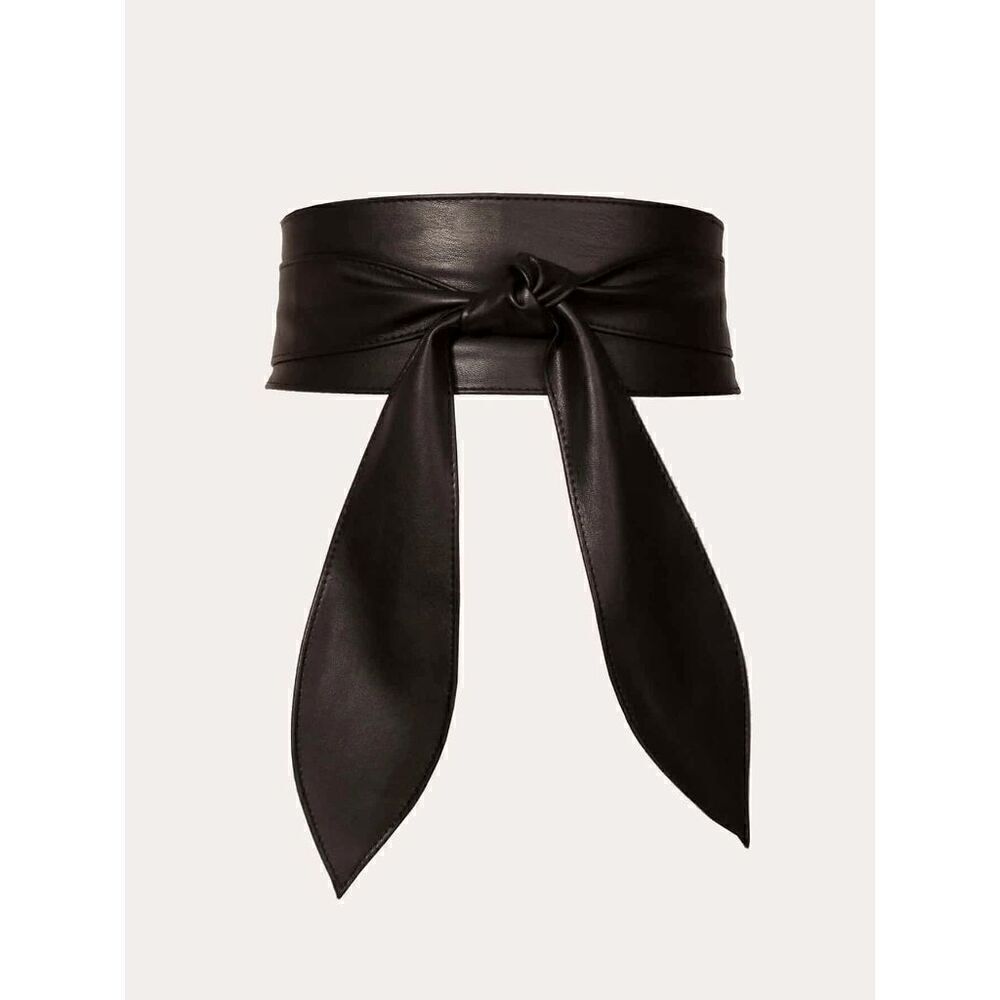 Black Knot Decor Wide Wrap Around Obi Corset Black Belt SIZE L-XL NEW